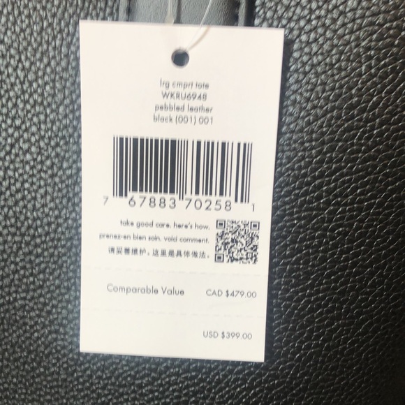 Kate Spade black pebble leather large shoulder bag new with tags; zip & magnetic - Picture 7 of 10